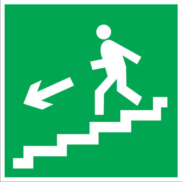 Таблички в помещении Направление к эвакуационному выходу по лестнице вниз