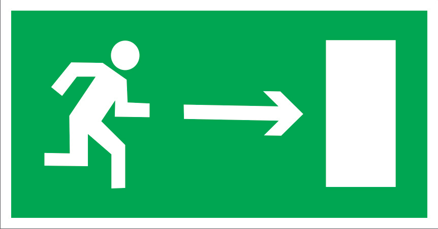Таблички в помещении Направление к эвакуационному выходу направо
